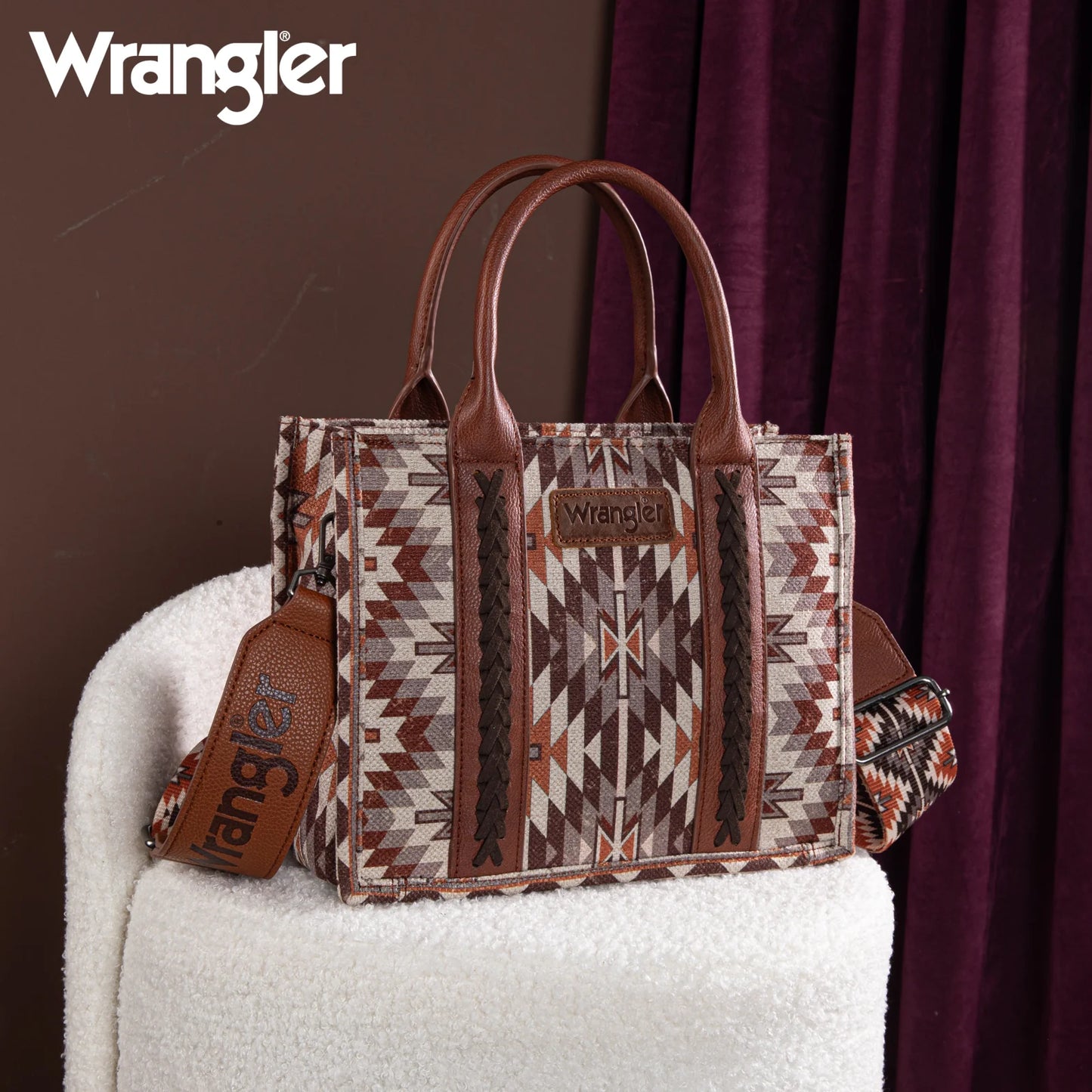 Wrangler Southwestern Brown Dual Sided Print Tote Bag/Crossbody