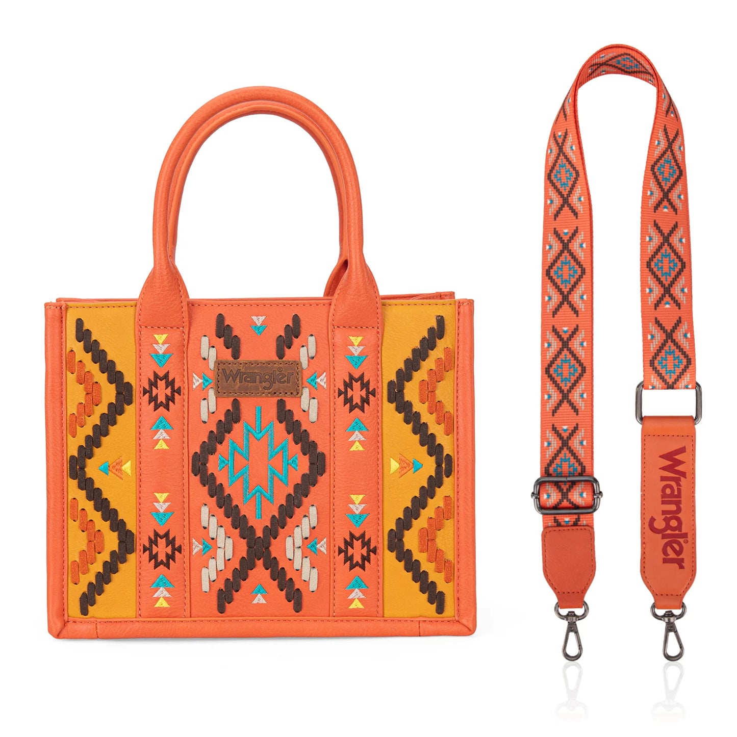 Wrangler Aztec Ebroidered Orange Tote/Crossbody