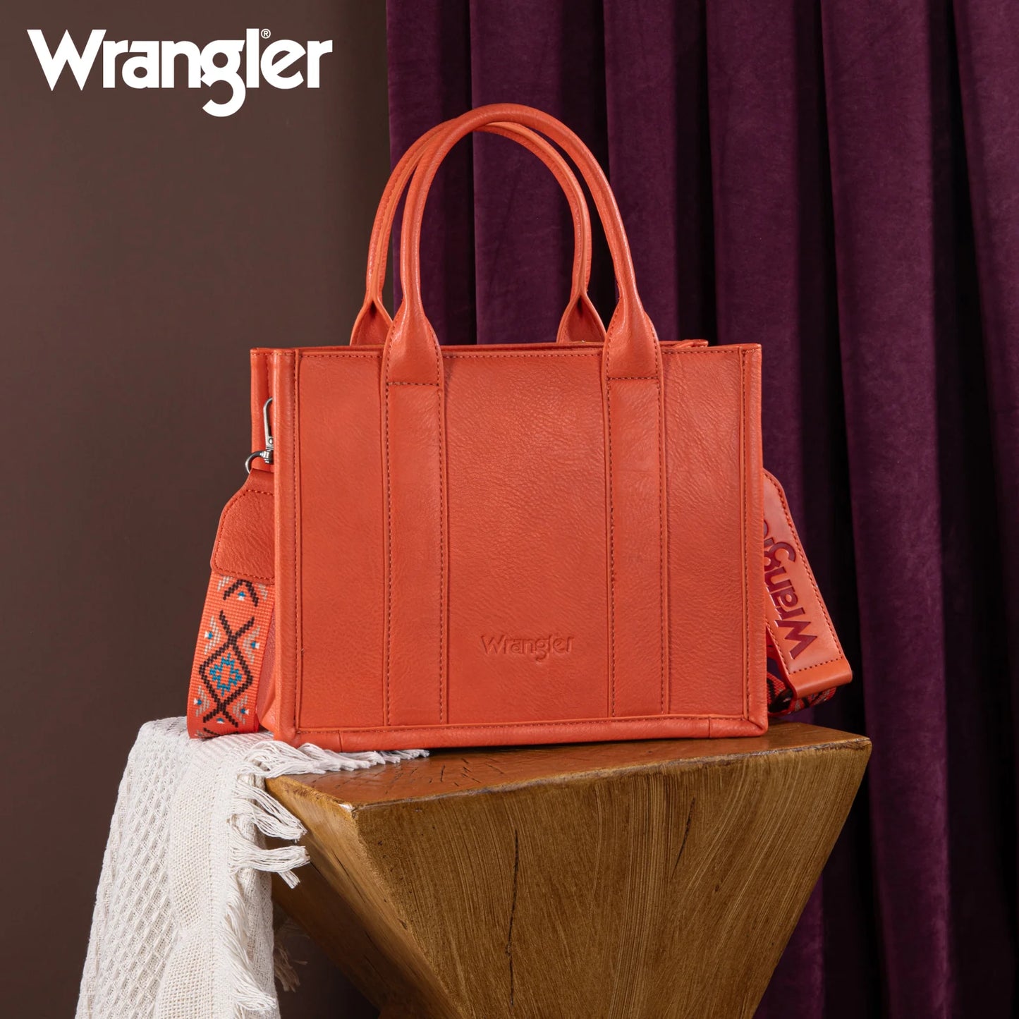 Wrangler Aztec Ebroidered Orange Tote/Crossbody