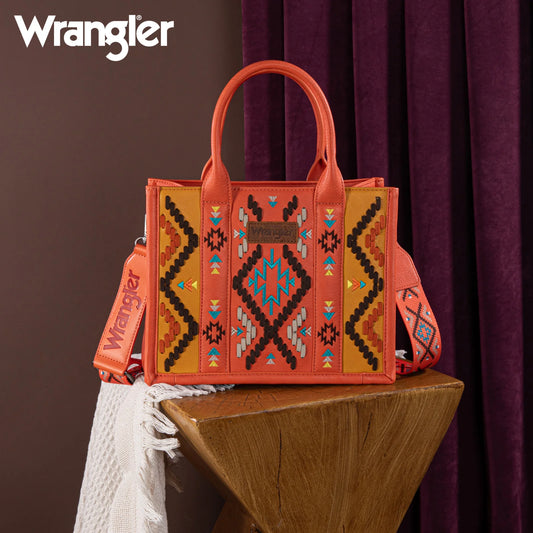 Wrangler Aztec Ebroidered Orange Tote/Crossbody