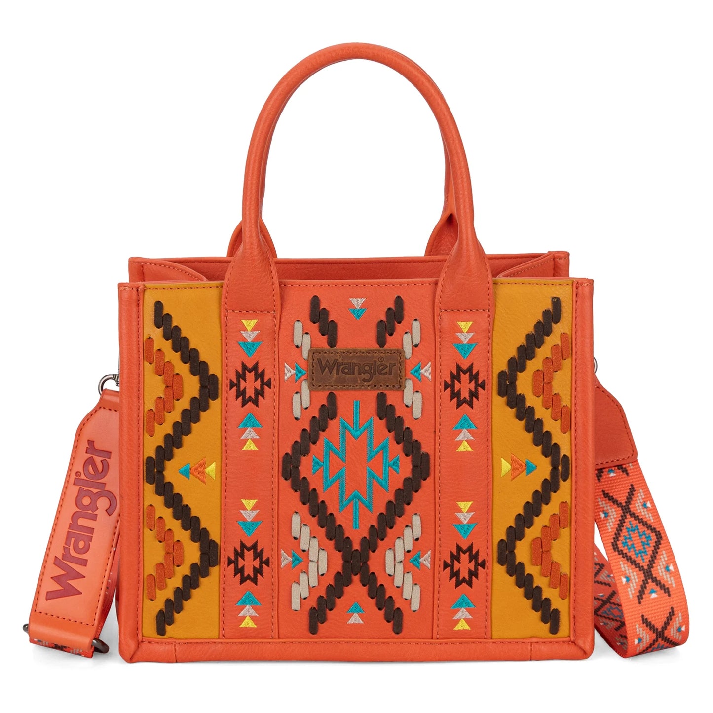 Wrangler Aztec Ebroidered Orange Tote/Crossbody