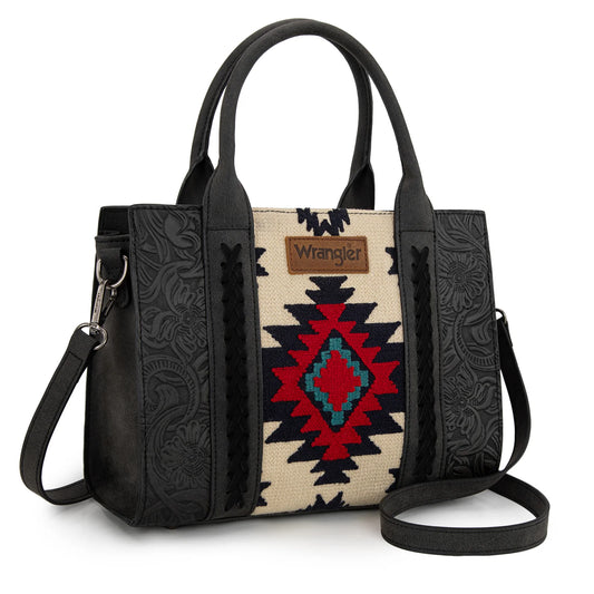 Wrangler Tooled Aztec Pattern Print Black Concealed Carry Tote/Crossbody