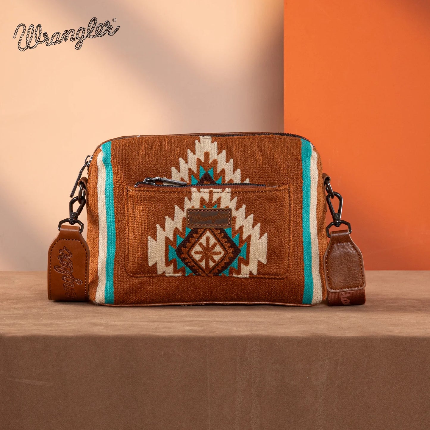 Wrangler Southwestern Brown Knitted Crossbody Bag