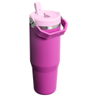 Stanley IceFlow Flip Straw Tumbler 30oz in Dark Blossom, angled view with straw flipped up