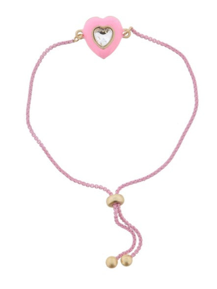 Kids Pink Clear Crystal Heart Bracelet