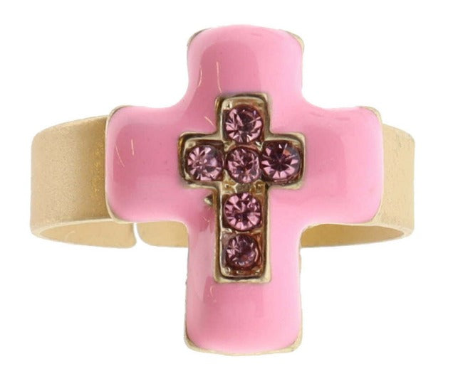 Kids Pink Cross Crystal Ring