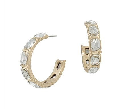 Clear Rectangle Shaped Crystal Hoop Earring