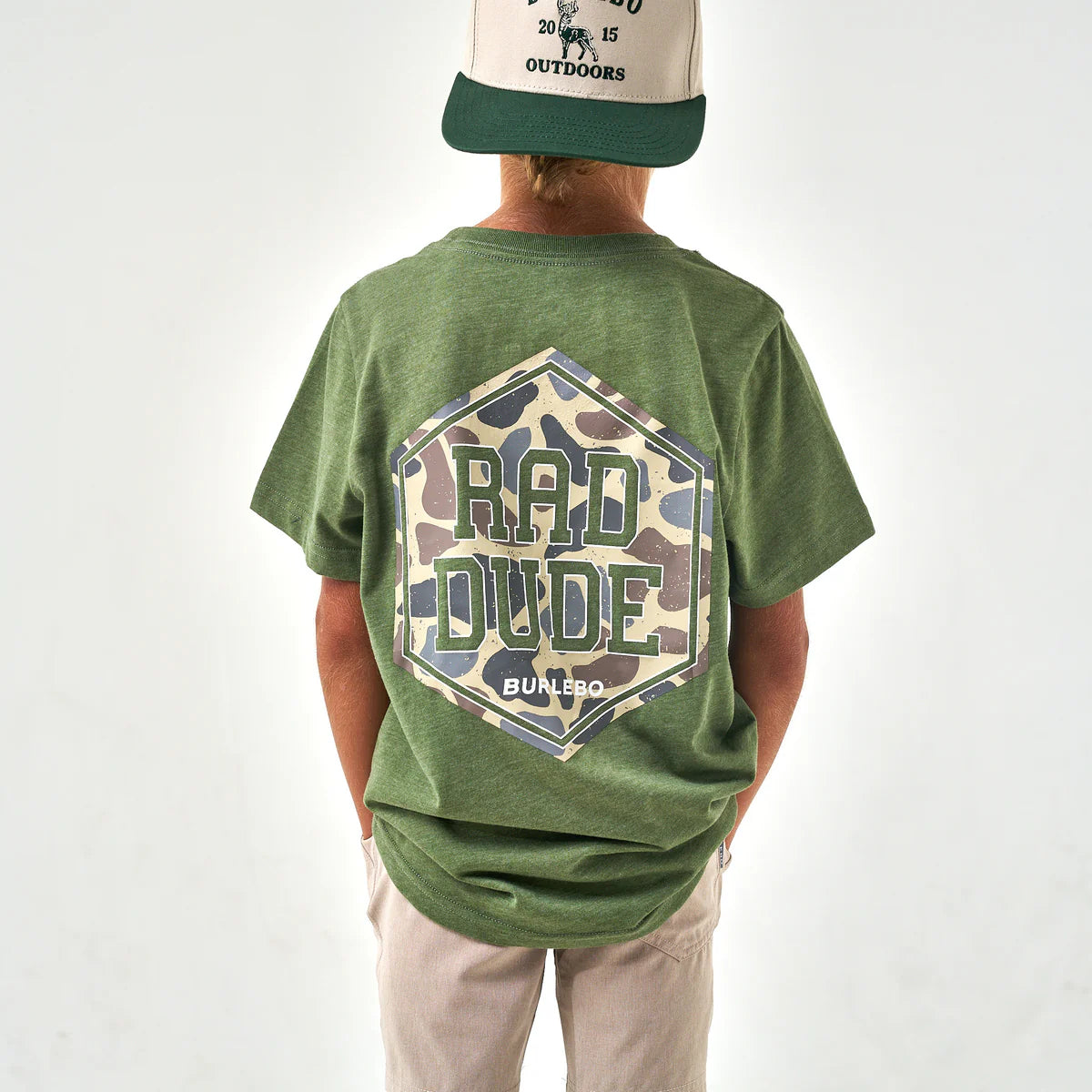 Boys Rad Dude Deer Camo Olive Green Burlebo Tee