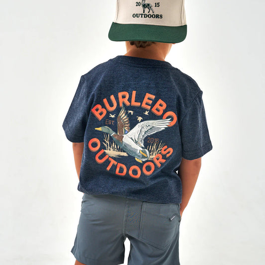 Youth Old School Duck Hunt Heather Navy Burlebo Tee
