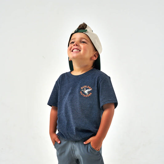 Youth Old School Duck Hunt Heather Navy Burlebo Tee