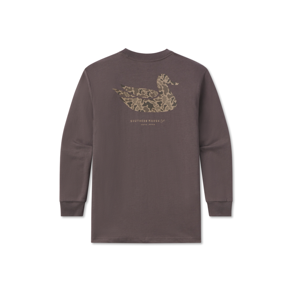 Youth Camo Duck Originals Long Sleeve Tee by Southern Marsh- Iron