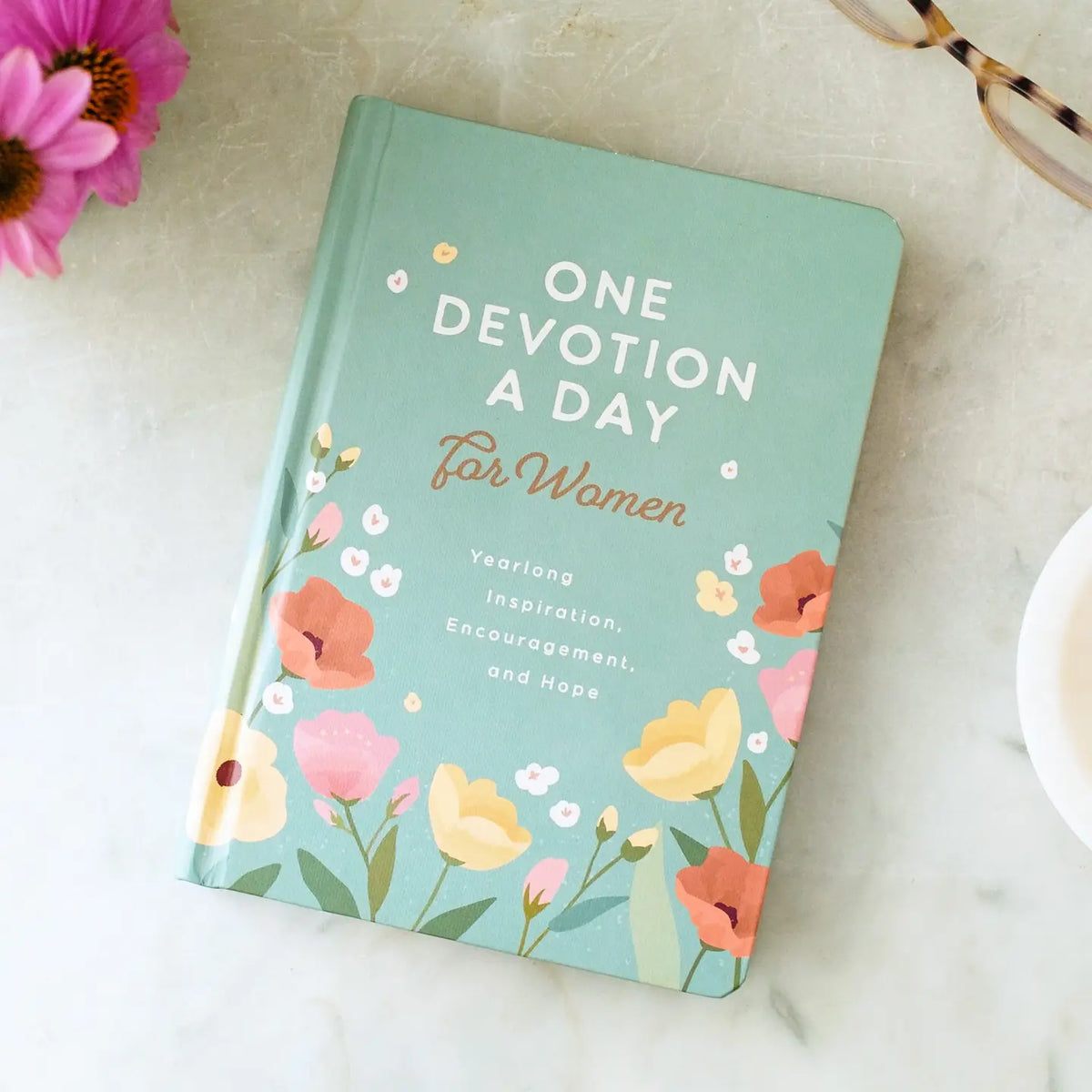 One Devotion a Day for Women, sage floral cover with pink flowers