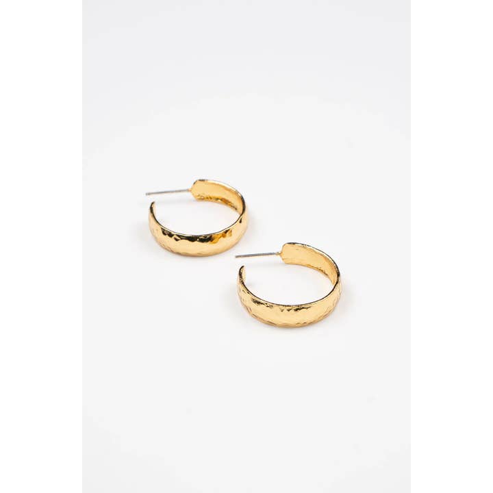 Gold Hammered Hoop Earrings- Water Resistant