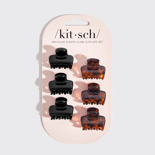 Kitsch Black & Tortoise Recycled Plastic Mini Puffy Claw Clip 6pc Set