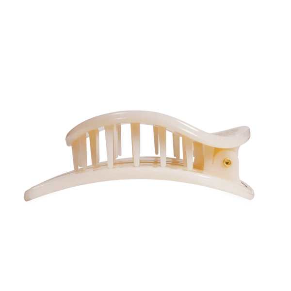 Teleties Almond Beige Large Flat Circle Hair Clip, side profile showing the teeth