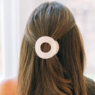 Teleties Almond Beige Medium Flat Circle Hair Clip worn in brunette half-up hair