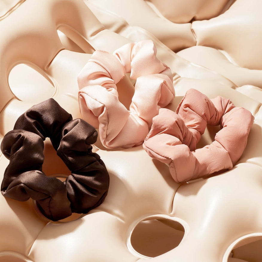 Recycled Fabric Cloud Scrunchies 3pc Set - Rosewood