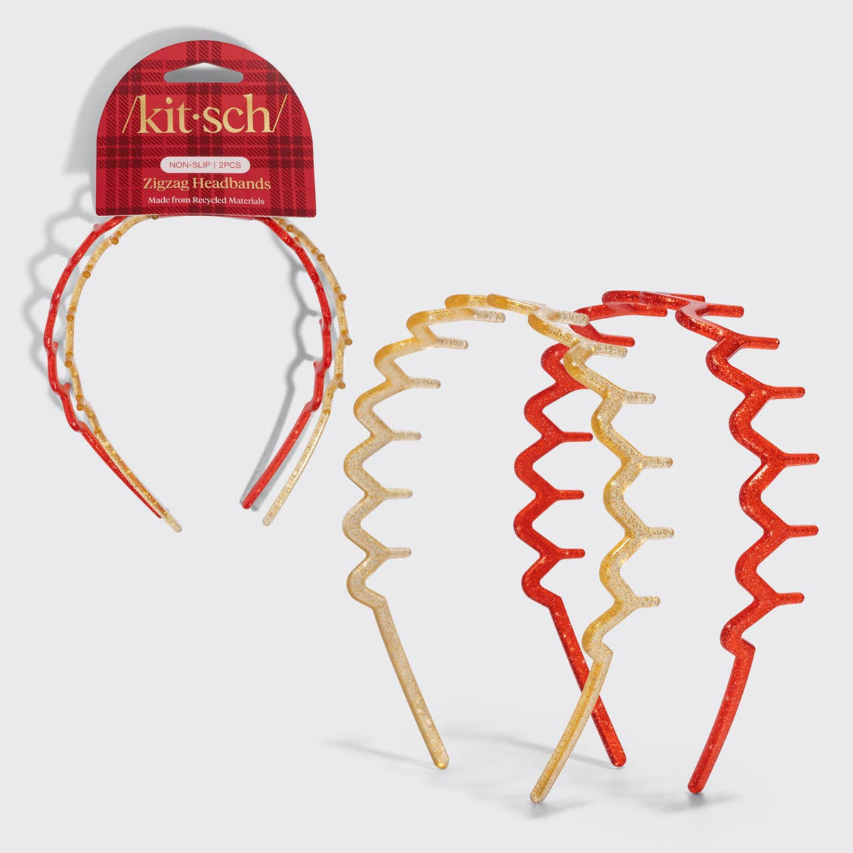 Recycled Plastic Zigzag Headbands 2pc Set - Gold and Red