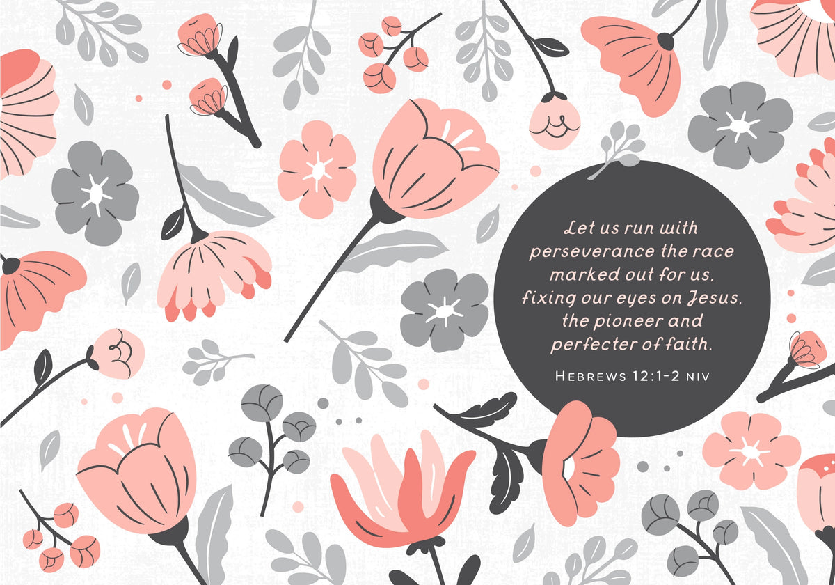 The 100-Day Devotional for Moms, floral endpaper with Hebrews verse