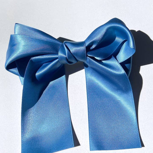 Big Satin Hair Bow Clip- Blue