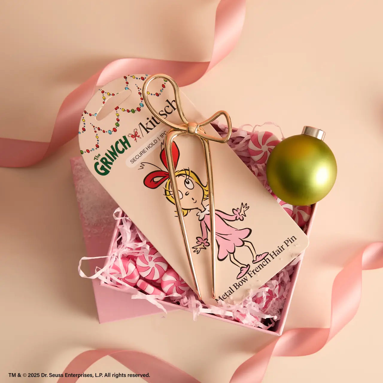 The Grinch X Kitsch Gold Bow French Hair Pin