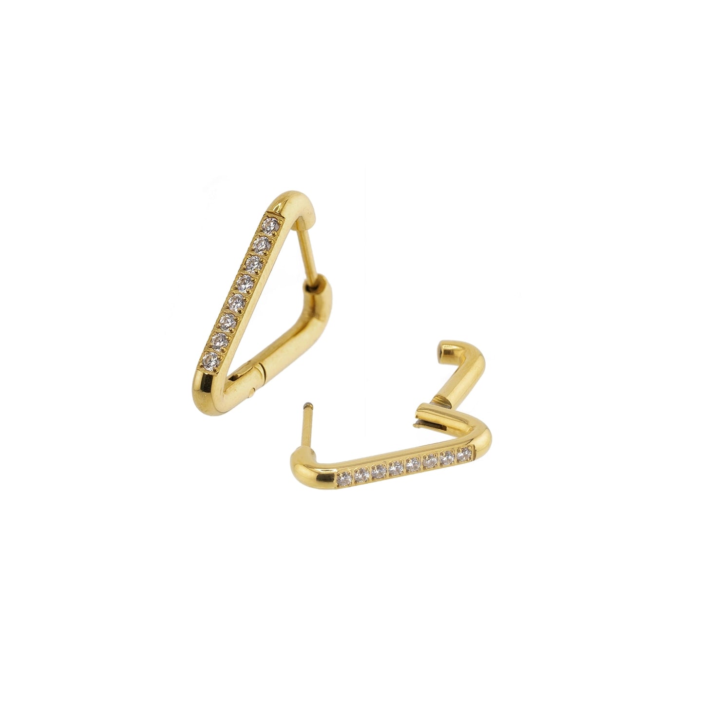 Gold Triangle Hoops with Diamonds - Waterproof