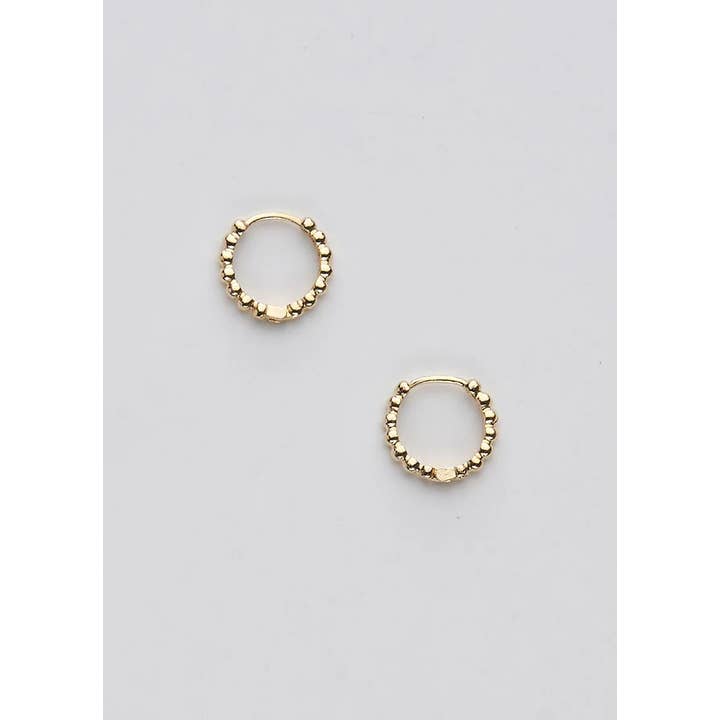 Gold Beaded Tiny Hoop Earrings - Water Resistant