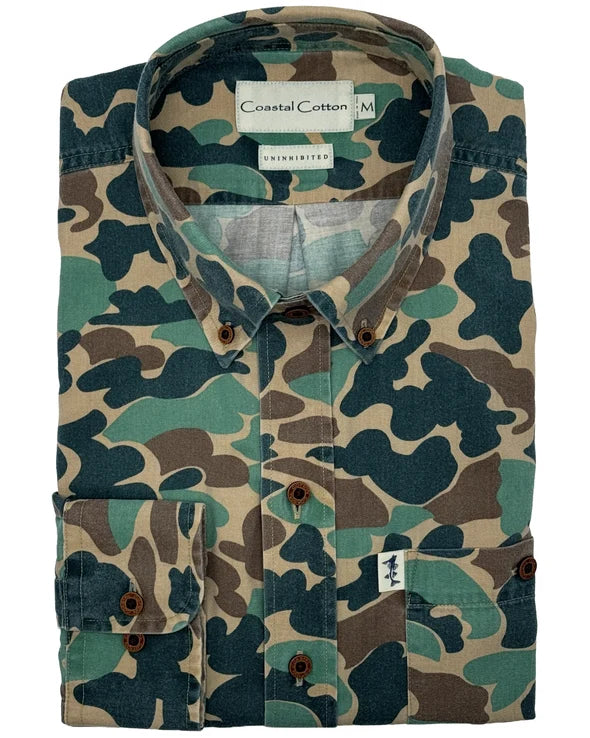 Coastal Cotton men's twill camo long sleeve button-down shirt, folded front view