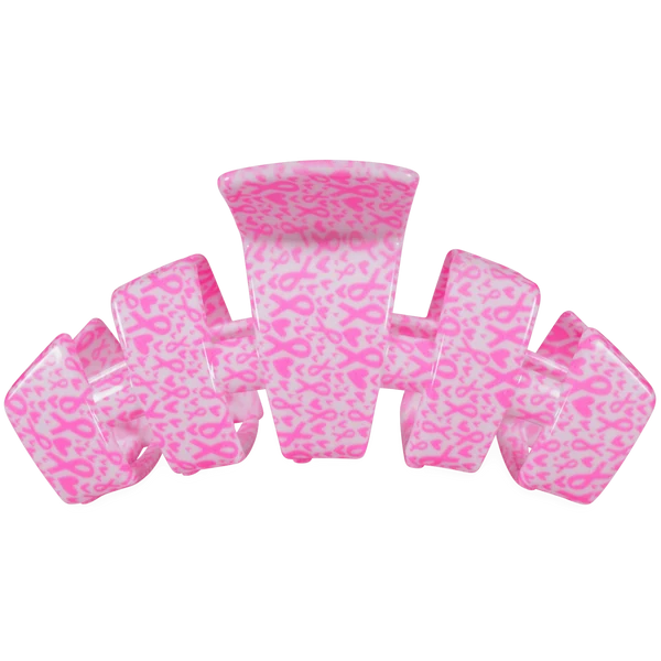 Teleties Breast Cancer Awareness pink ribbon large claw clip, product shot
