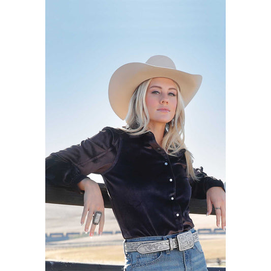 Cinch Women's Brown Velvet Long Sleeve Blouse