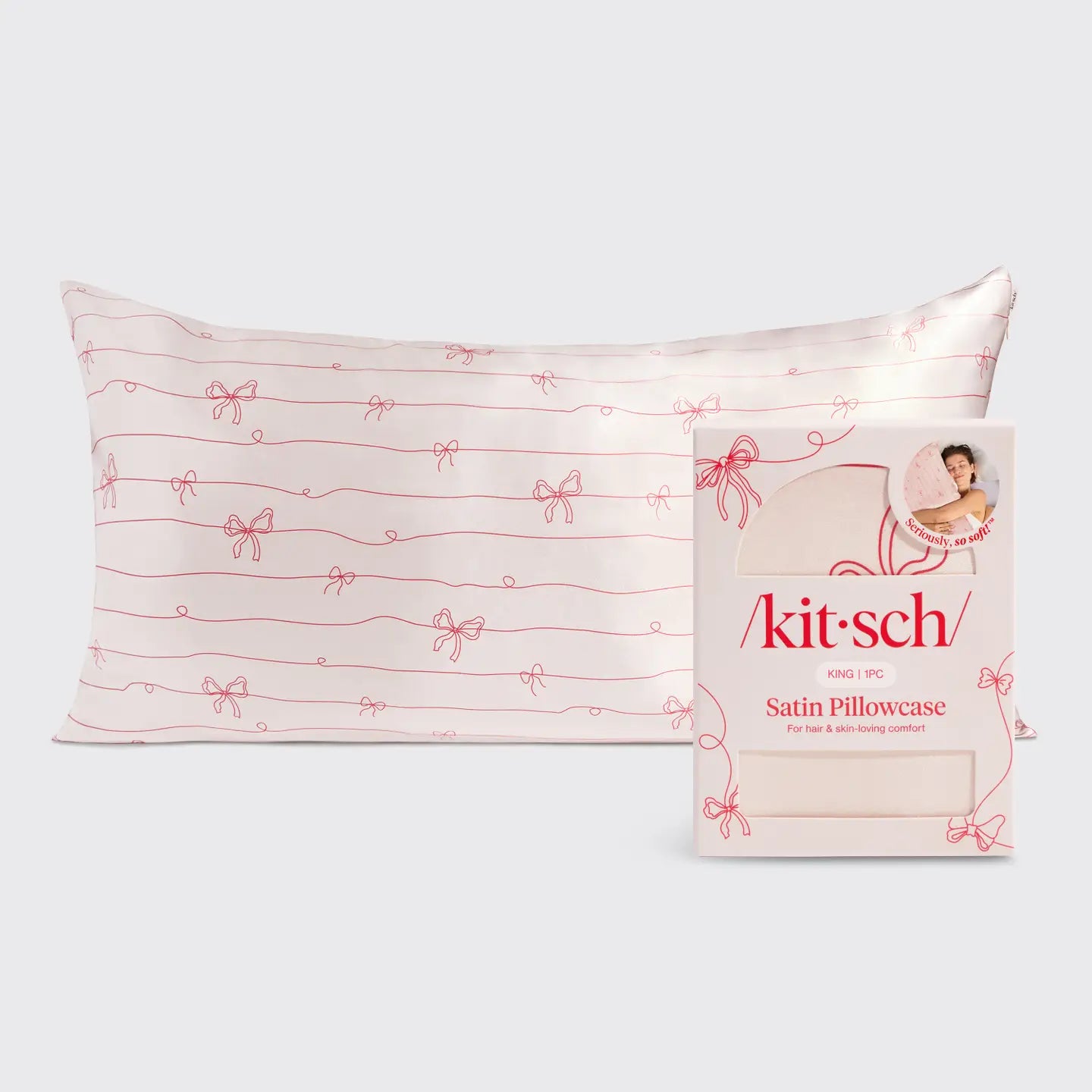 Kitsch King Striped Bows Satin Pillowcase