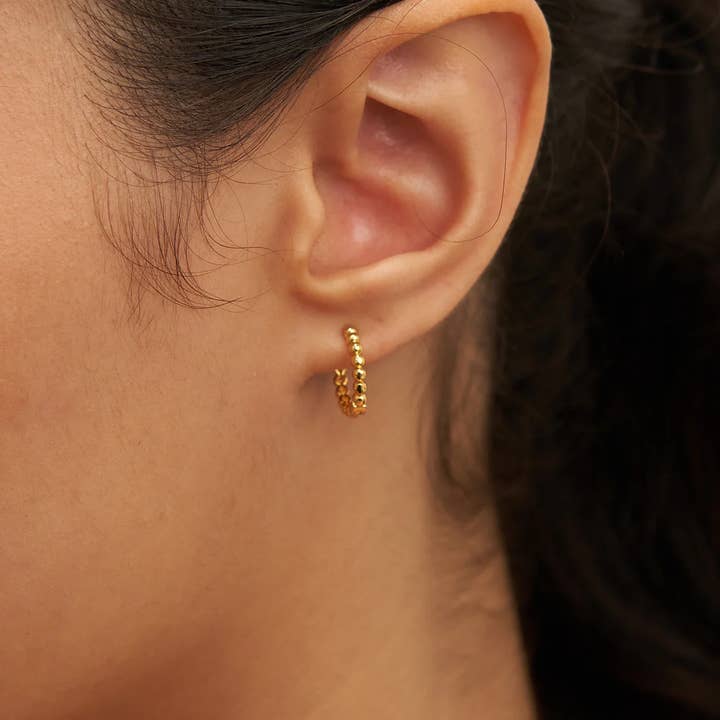 Beaded Tiny Hoop Earrings- Gold