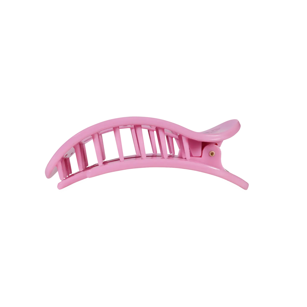 Teleties Just Add A Bow Medium Flat Round Hair Clip in pink, side profile showing teeth