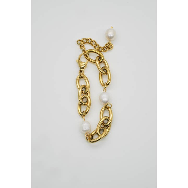 Gold Chunky Chain Bracelet with Pearls - Waterproof