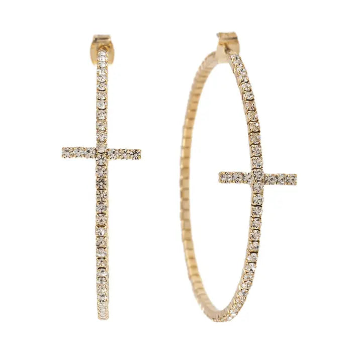 Rhinestone Cross Memory Hoop Earring