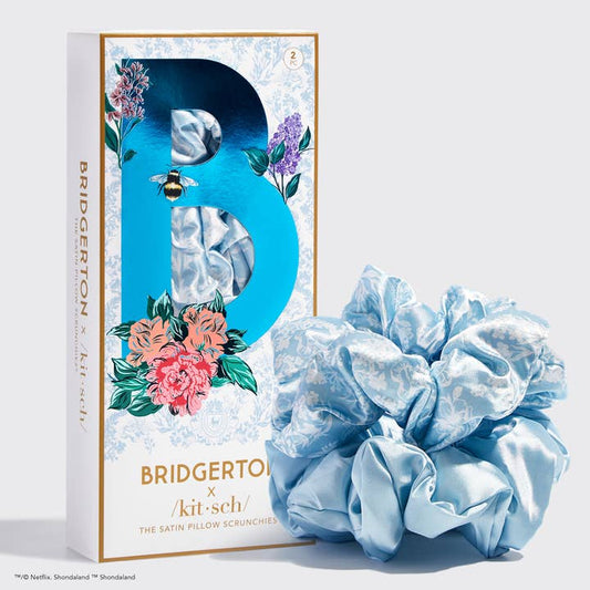 Kitsch X Bridgerton Satin Pillow Scrunchies / Toile De Blue