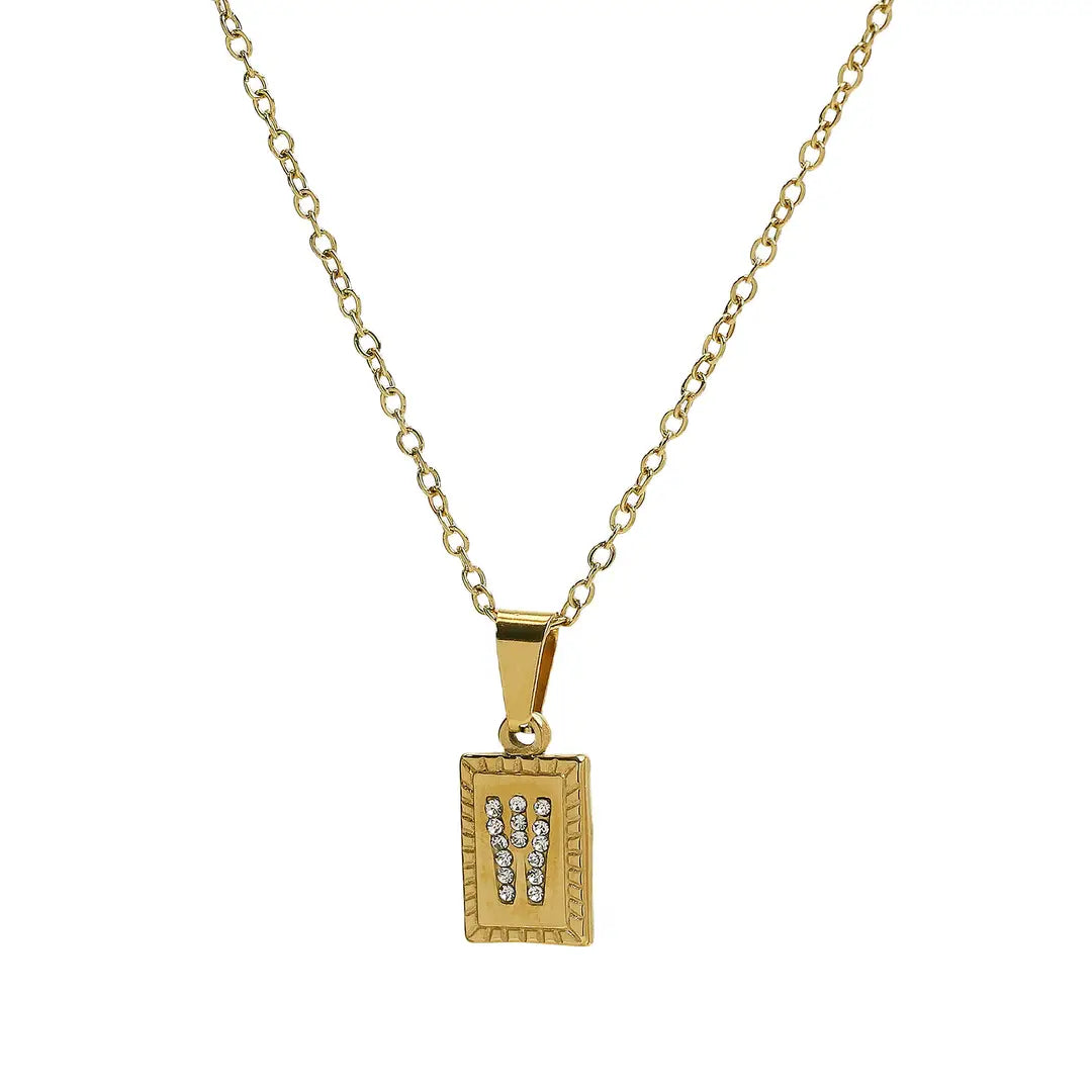 Waterproof Initial Gold CZ Tag Necklace - 26 Letters