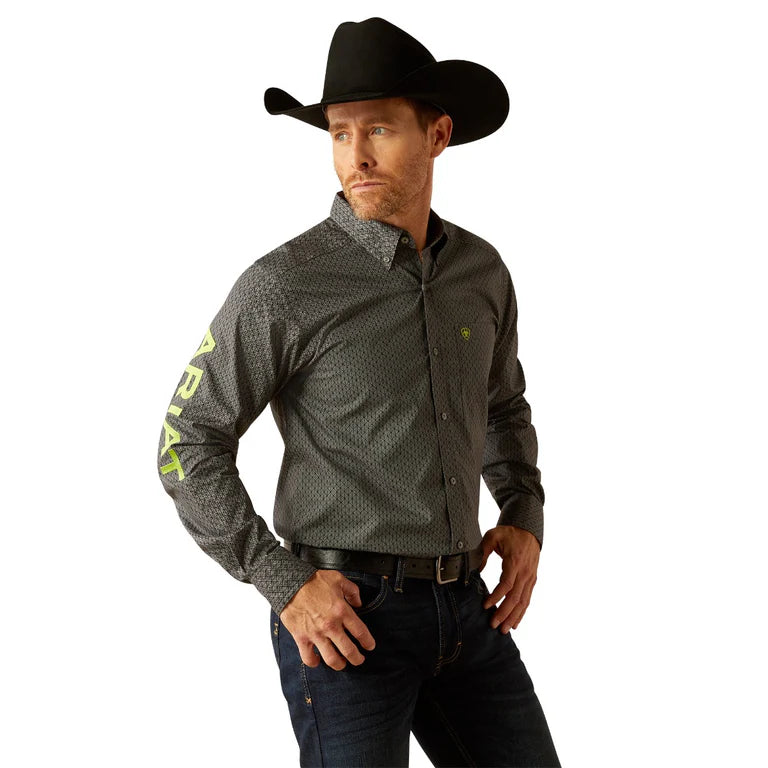 Ariat Men's Black Green Team Obi Logo Long Sleeve Shirt