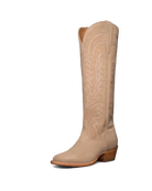 Beige cowboy boot with detailed design on a white background, Tecovas women’s cowboy boots