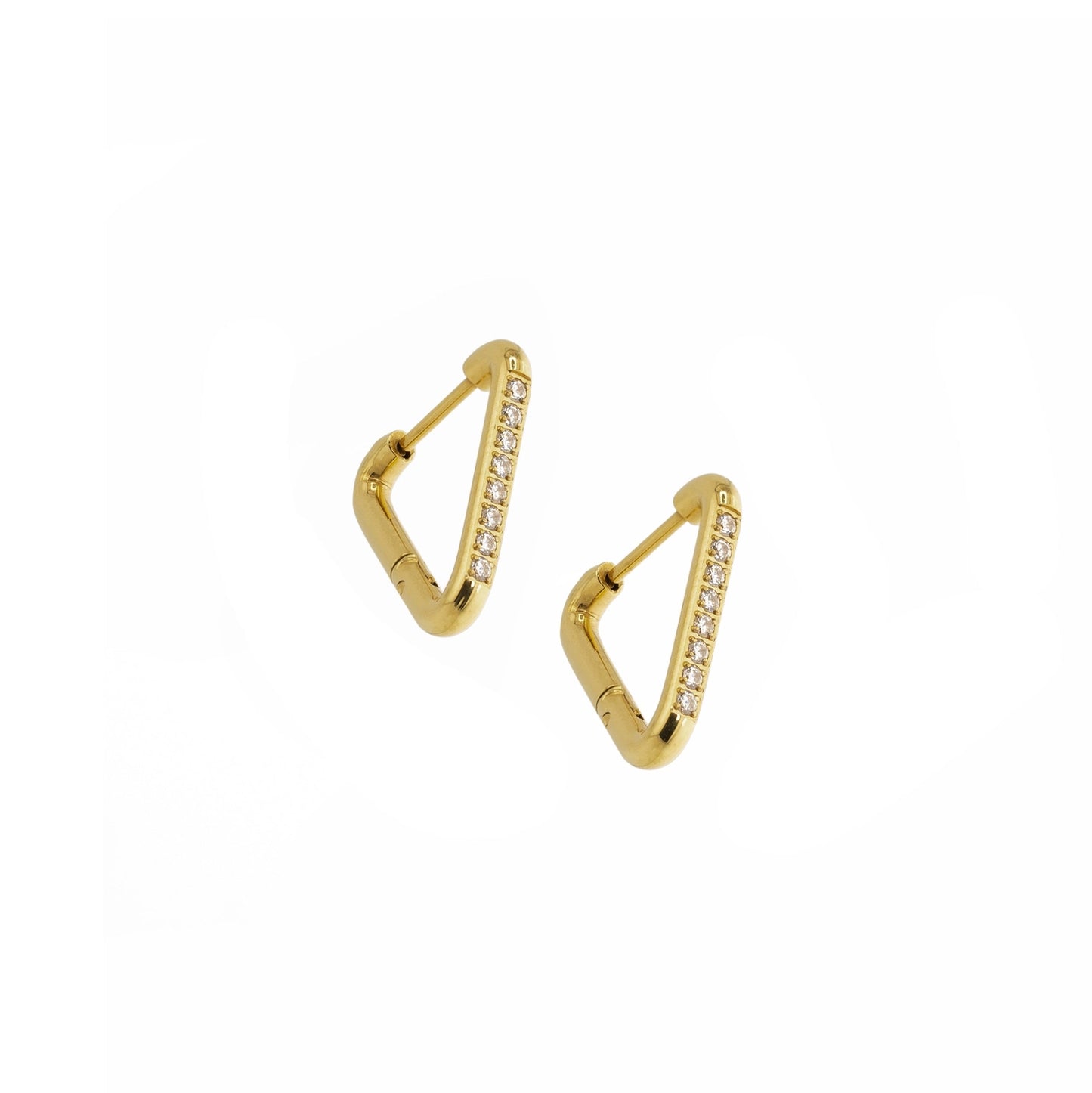 Gold Triangle Hoops with Diamonds - Waterproof