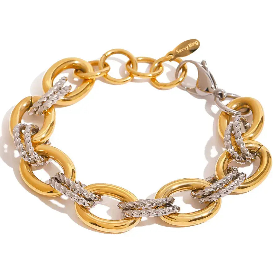 Mixed Metal Gold & Silver Link Bracelet - Water Resistant