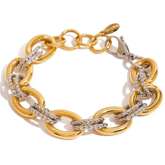 Mixed Metal Gold & Silver Link Bracelet - Water Resistant