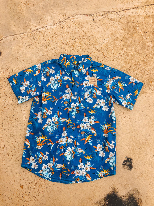 Youth Boys Blue Tropical Ariat Button Up Shirt