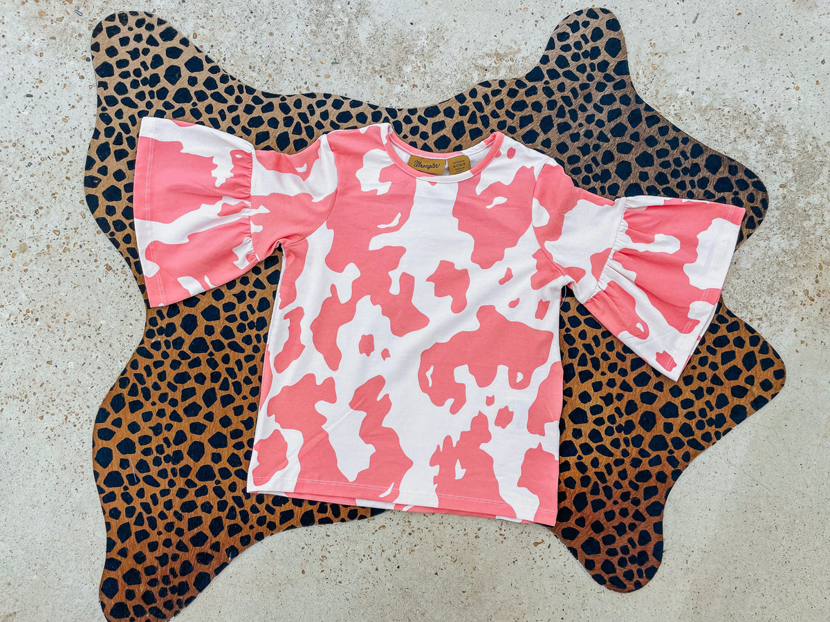 Girls Pink Cow Blouse