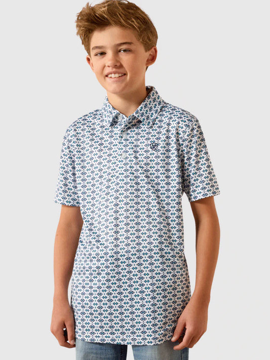 Ariat Boys All Over Print White Space Polo