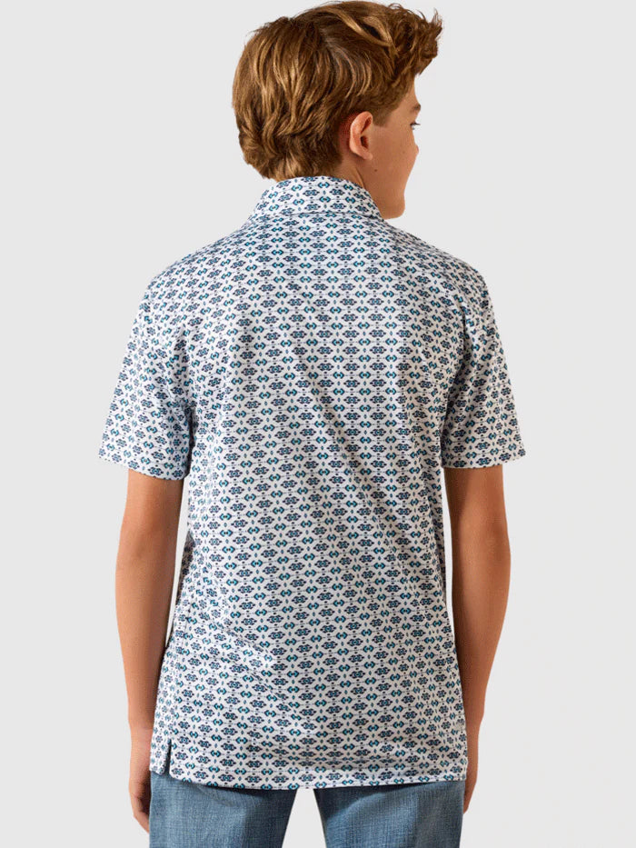 Ariat Boys All Over Print White Space Polo