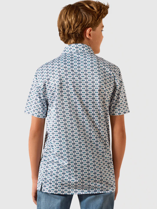 Ariat Boys All Over Print White Space Polo