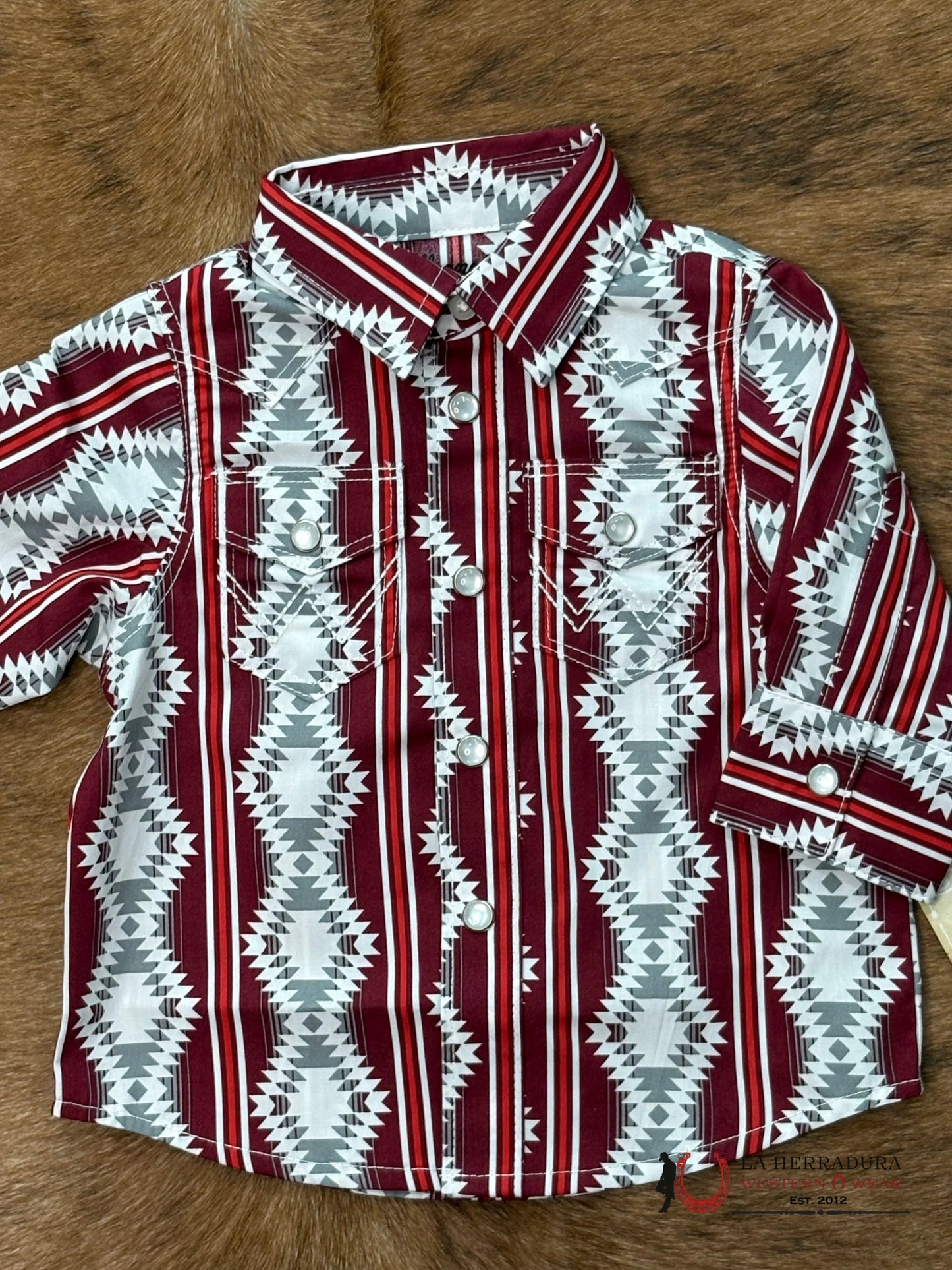 Wrangler Boy's Checotah Red Aztec Long Sleeve Shirt