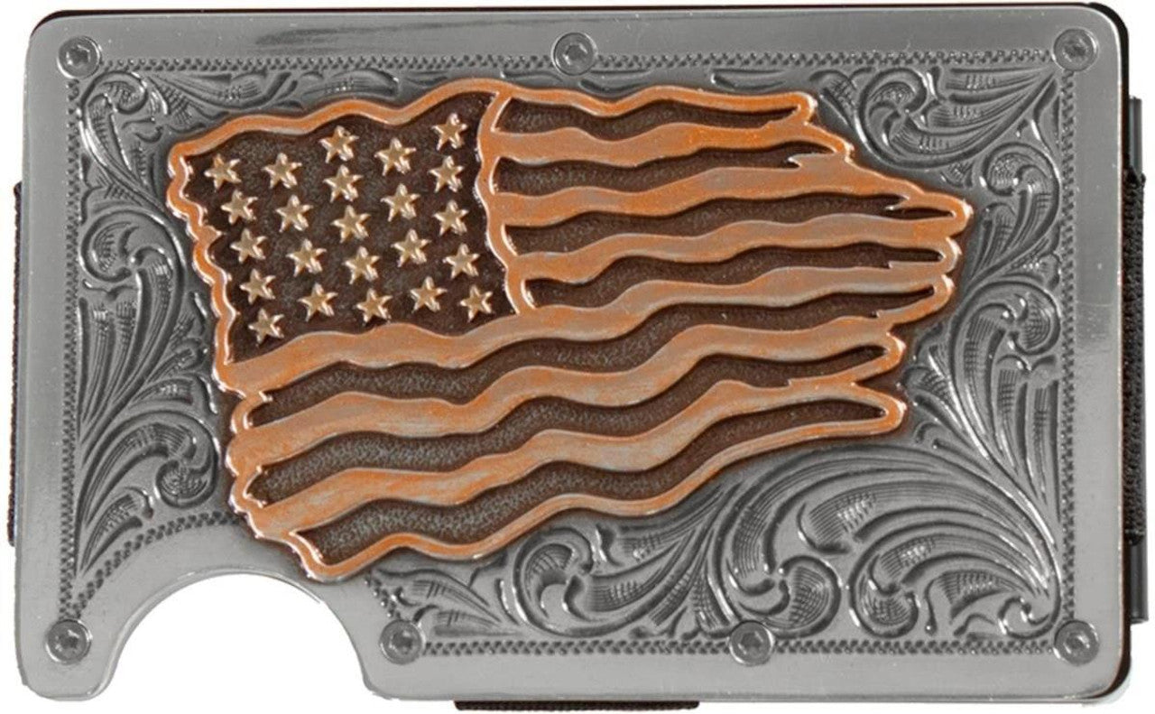 M and F Western Mens Distressed Flag Scrolling 3D Smart Wallet