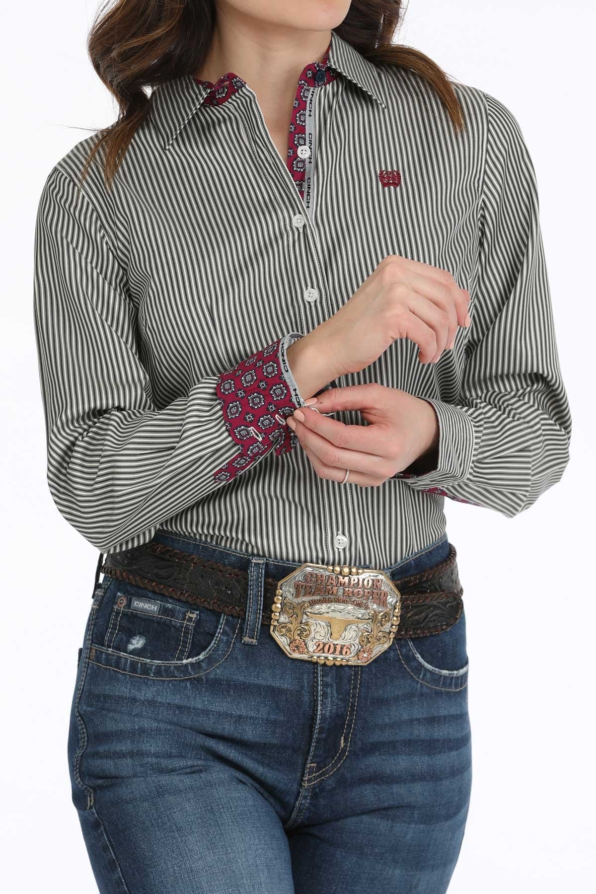 Women's Black Stripe Button-Down Western Shirt